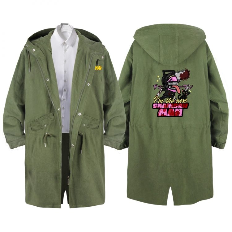 Chainsaw man Anime Peripheral Hooded Long Windbreaker Jacket from S to 3XL