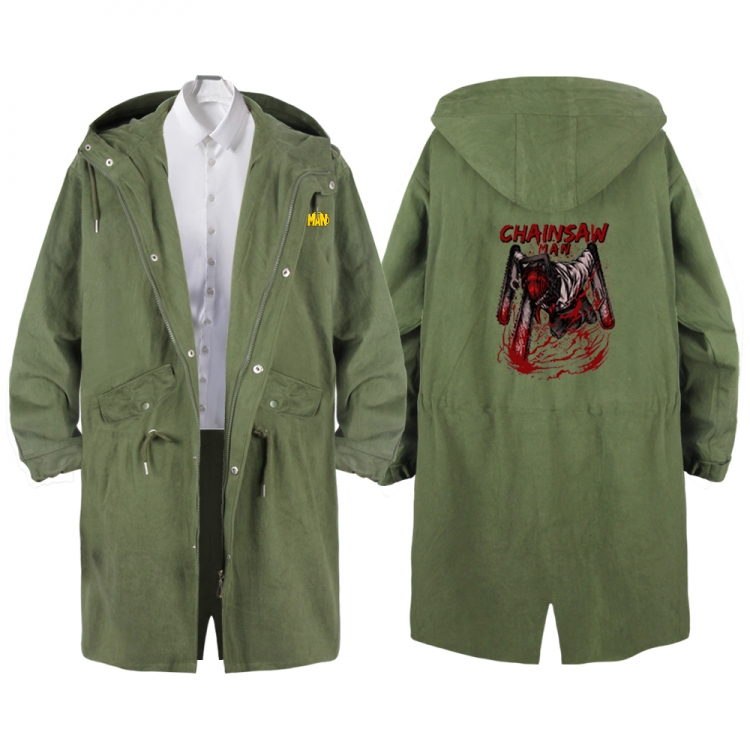 Chainsaw man Anime Peripheral Hooded Long Windbreaker Jacket from S to 3XL
