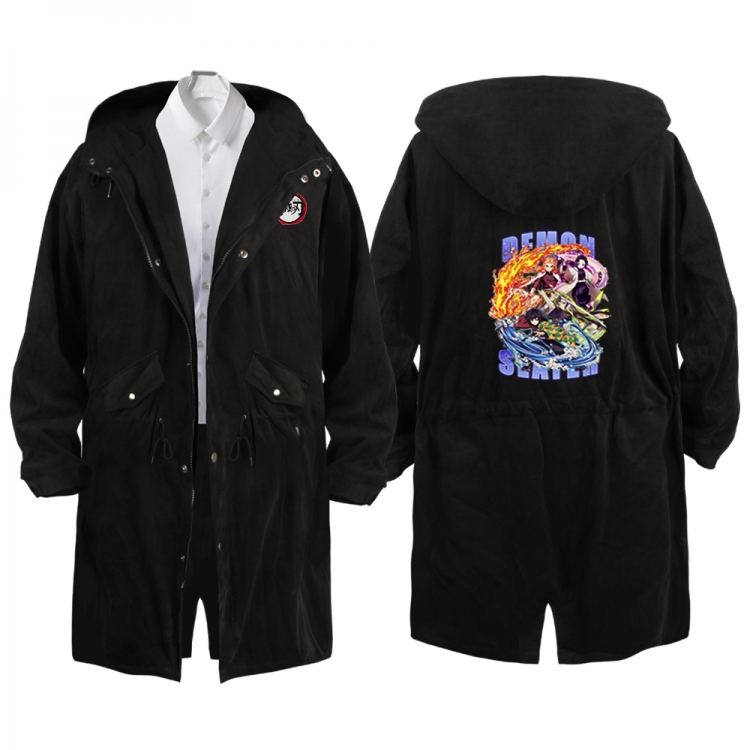 Demon Slayer Kimets Anime Peripheral Hooded Long Windbreaker Jacket from S to 3XL