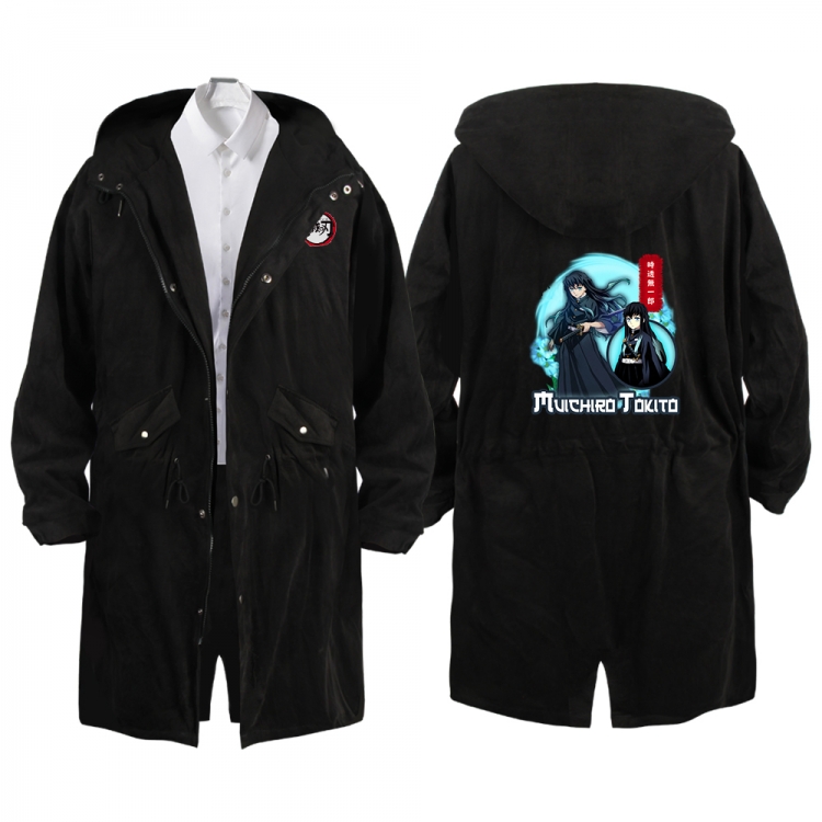 Demon Slayer Kimets Anime Peripheral Hooded Long Windbreaker Jacket from S to 3XL