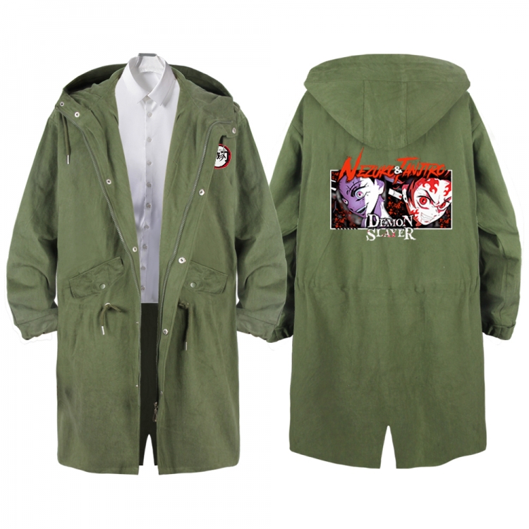 Demon Slayer Kimets Anime Peripheral Hooded Long Windbreaker Jacket from S to 3XL