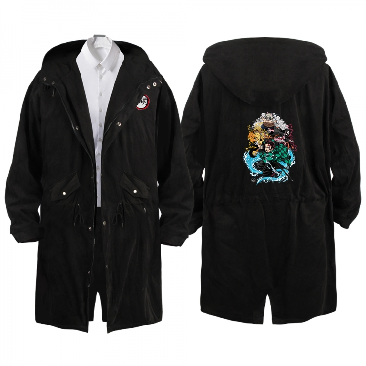 Demon Slayer Kimets Anime Peripheral Hooded Long Windbreaker Jacket from S to 3XL