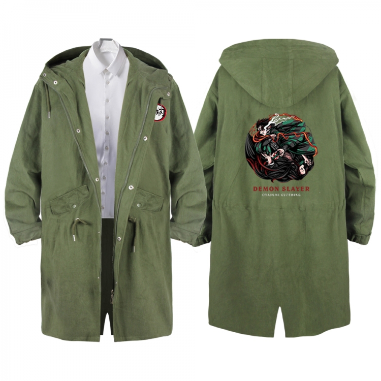 Demon Slayer Kimets Anime Peripheral Hooded Long Windbreaker Jacket from S to 3XL