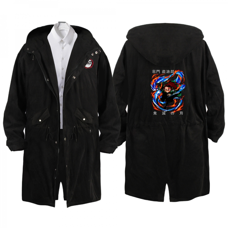 Demon Slayer Kimets Anime Peripheral Hooded Long Windbreaker Jacket from S to 3XL