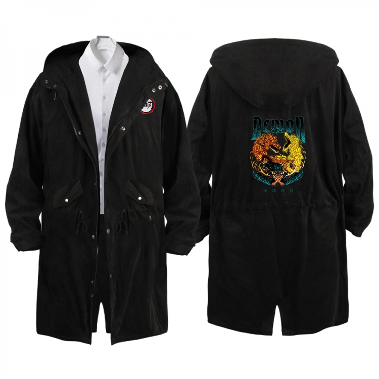 Demon Slayer Kimets Anime Peripheral Hooded Long Windbreaker Jacket from S to 3XL