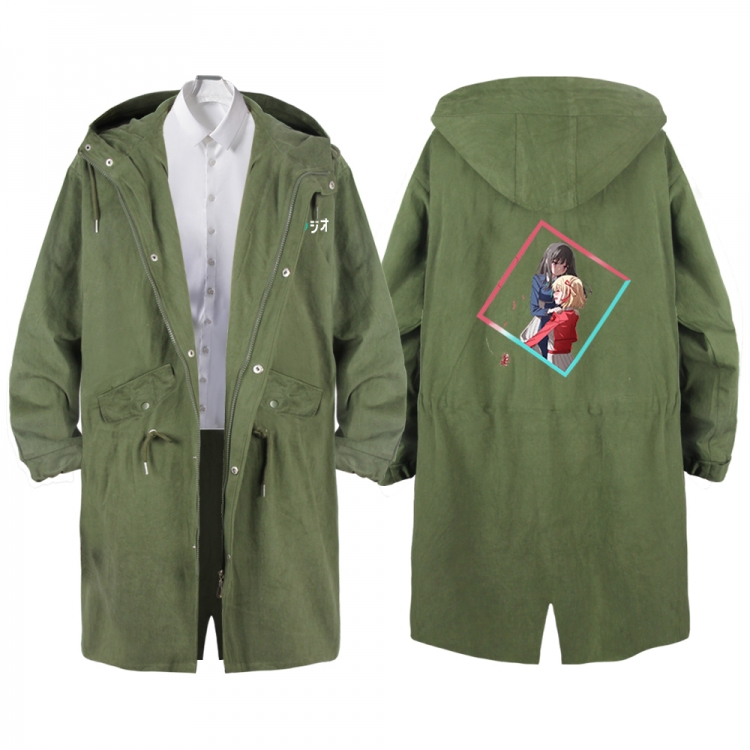 Lycoris Recoil Anime Peripheral Hooded Long Windbreaker Jacket from S to 3XL
