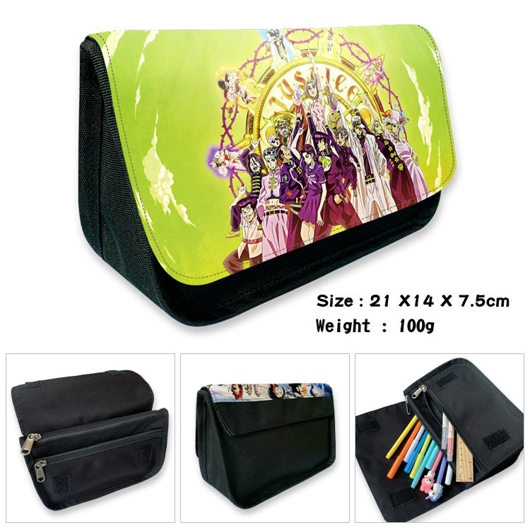 JoJos Bizarre Adventure Anime Velcro canvas zipper pencil case Pencil Bag 21×14×7.5cm
