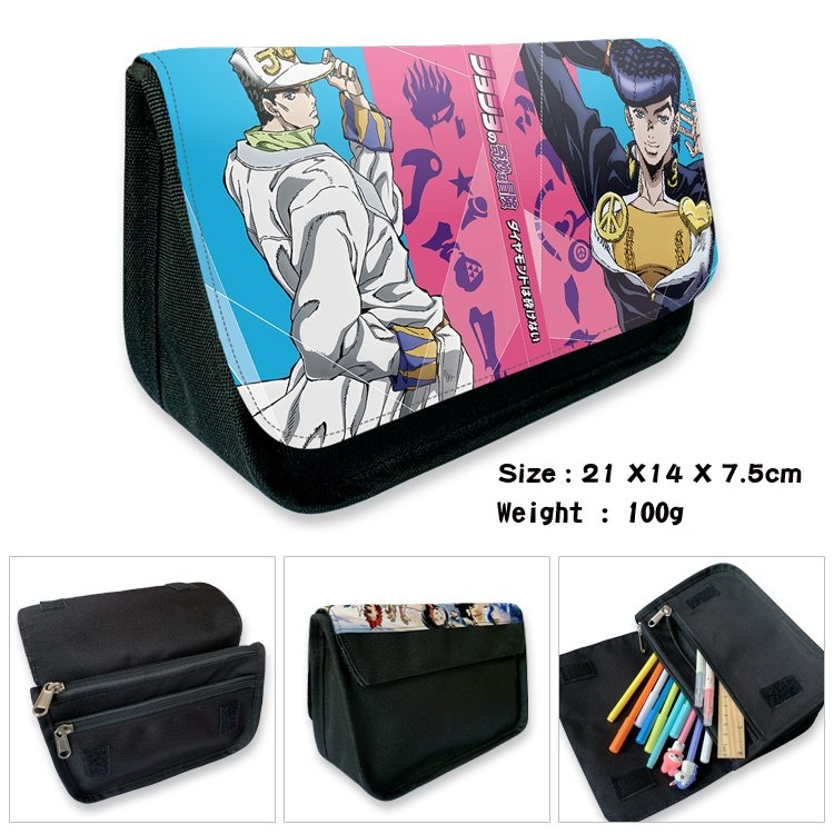 JoJos Bizarre Adventure Anime Velcro canvas zipper pencil case Pencil Bag 21×14×7.5cm