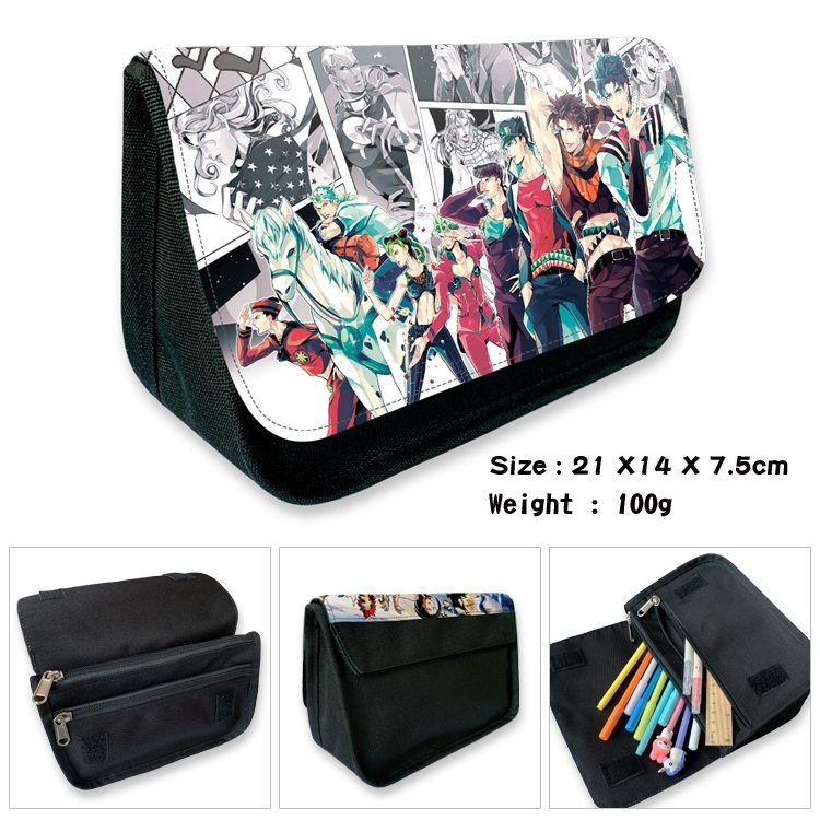 JoJos Bizarre Adventure Anime Velcro canvas zipper pencil case Pencil Bag 21×14×7.5cm