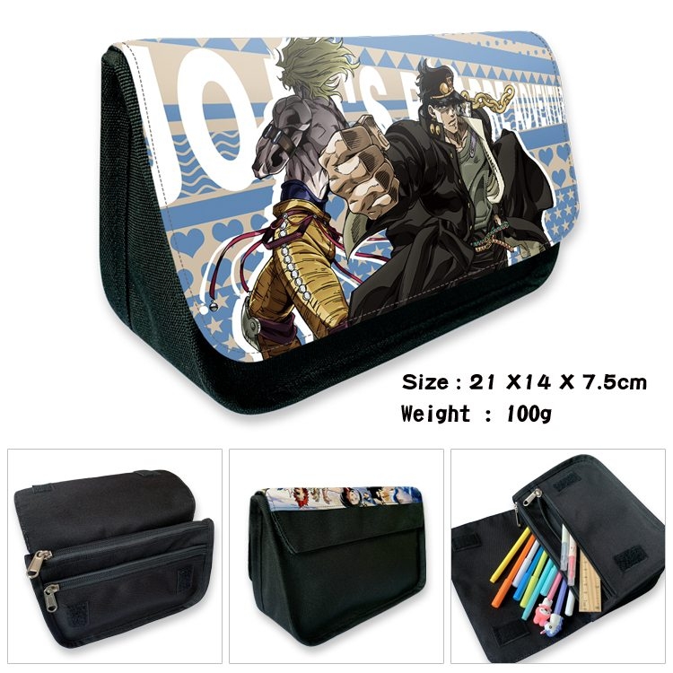 JoJos Bizarre Adventure Anime Velcro canvas zipper pencil case Pencil Bag 21×14×7.5cm