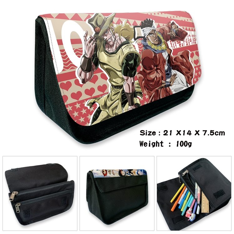JoJos Bizarre Adventure Anime Velcro canvas zipper pencil case Pencil Bag 21×14×7.5cm