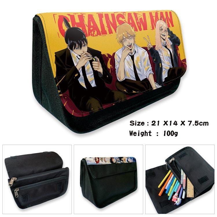 Chainsaw man Anime Velcro canvas zipper pencil case Pencil Bag 21×14×7.5cm