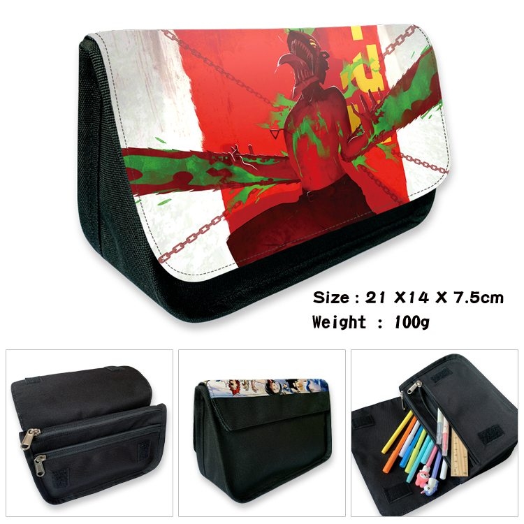 Chainsaw man Anime Velcro canvas zipper pencil case Pencil Bag 21×14×7.5cm
