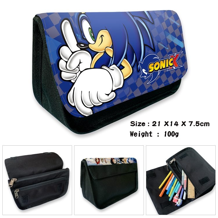 Sonic The Hedgehog Anime Velcro canvas zipper pencil case Pencil Bag 21×14×7.5cm