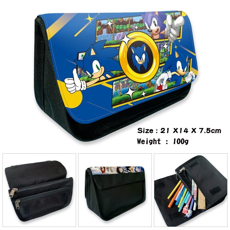 Sonic The Hedgehog Anime Velcro canvas zipper pencil case Pencil Bag 21×14×7.5cm