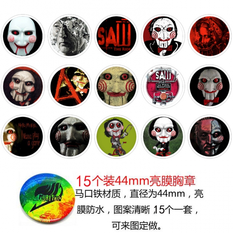 电锯人  Anime round Badge Bright film badge Brooch 44mm a set of 15