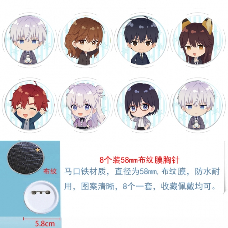 The Ice Guy and His Cool Female Colleague  Anime Round cloth film brooch badge  58MM a set of 8