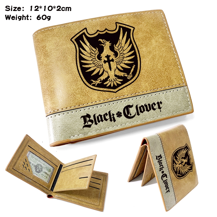 Black clover Anime high quality PU two fold embossed wallet 12X10X2CM 60G
