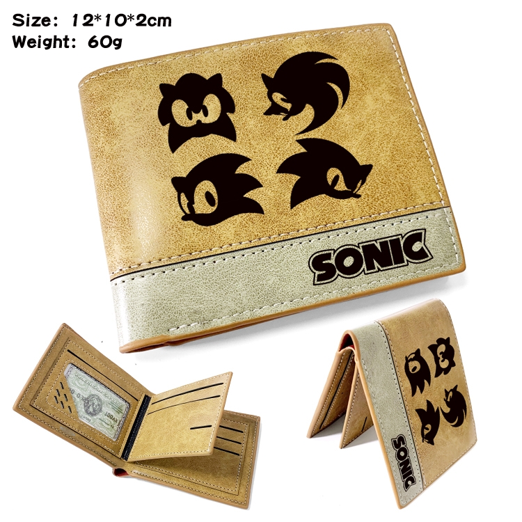 Sonic The Hedgehog Anime high quality PU two fold embossed wallet 12X10X2CM 60G