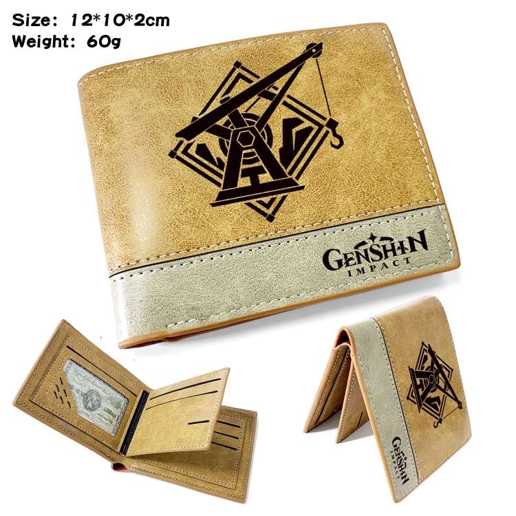Genshin Impact Anime high quality PU two fold embossed wallet 12X10X2CM 60G