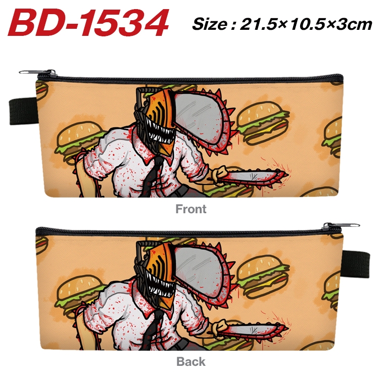 Chainsaw man Anime PU Leather Zipper Pencil Case Stationery Box 21.5X10.5X3CM BD-1534A