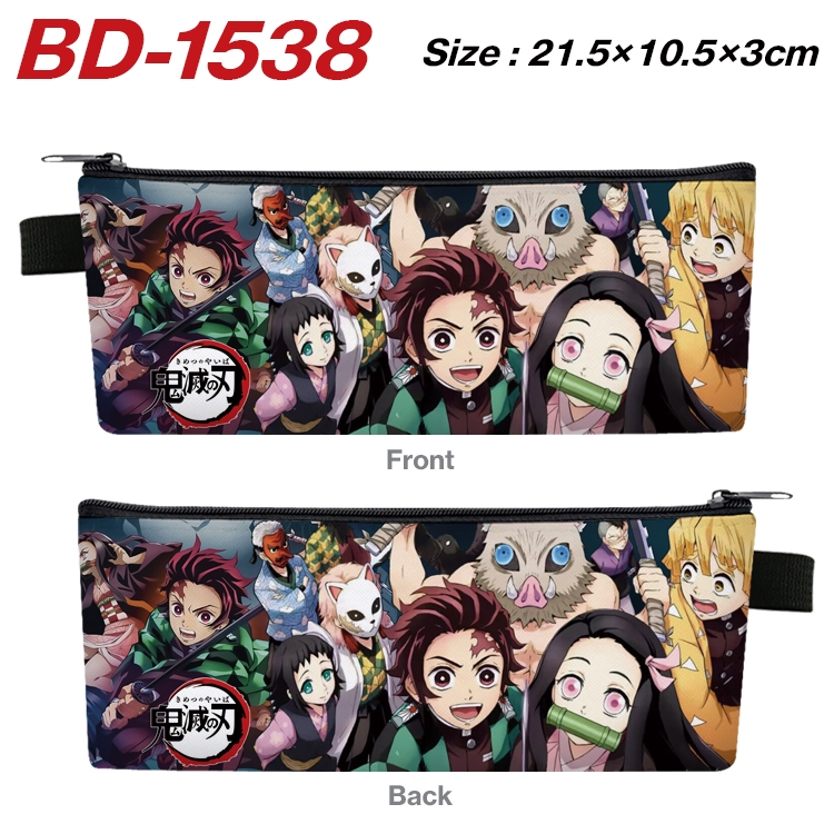 Demon Slayer Kimets Anime PU Leather Zipper Pencil Case Stationery Box 21.5X10.5X3CM BD-1538A