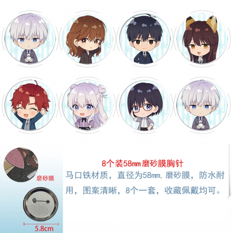 The Ice Guy and His Cool Female Colleague Anime round scrub film brooch badge 58MM a set of 8