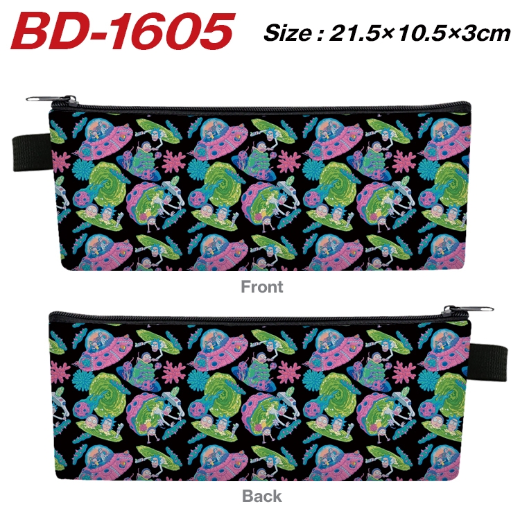 Rick and Morty Anime PU Leather Zipper Pencil Case Stationery Box 21.5X10.5X3CM BD-1605A