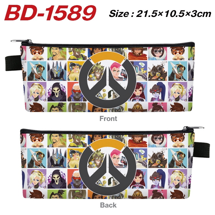 Overwatch Anime PU Leather Zipper Pencil Case Stationery Box 21.5X10.5X3CM  BD-1589A