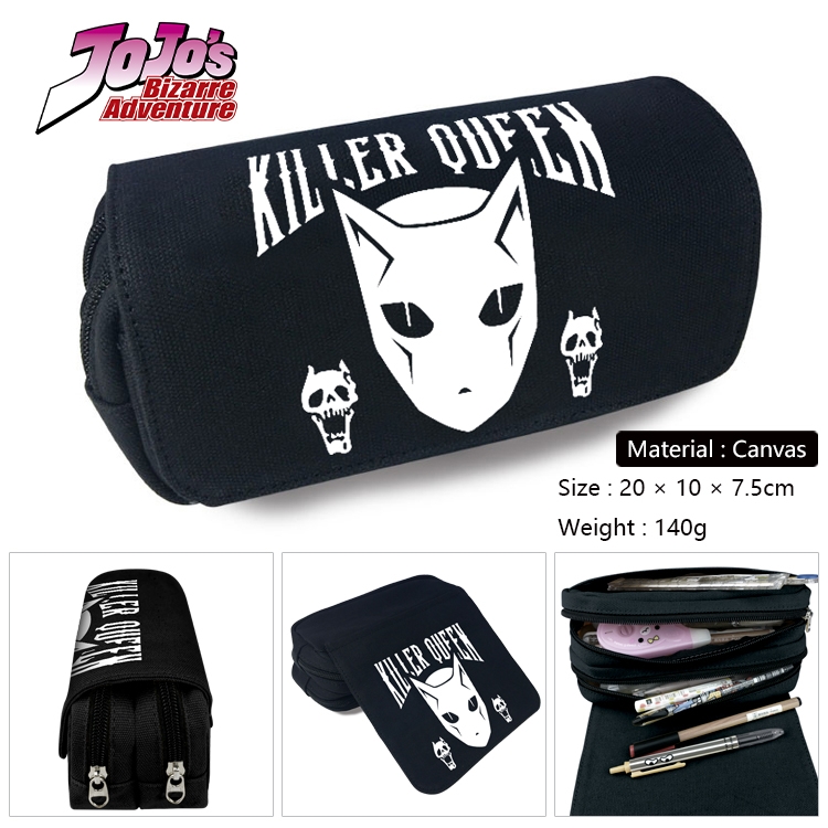 JoJos Bizarre Adventure Anime Multi-Function Double Zipper Canvas Cosmetic Bag Pen Case 20x10x7.5cm
