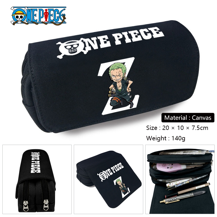 One Piece Anime Multi-Function Double Zipper Canvas Cosmetic Bag Pen Case 20x10x7.5cm
