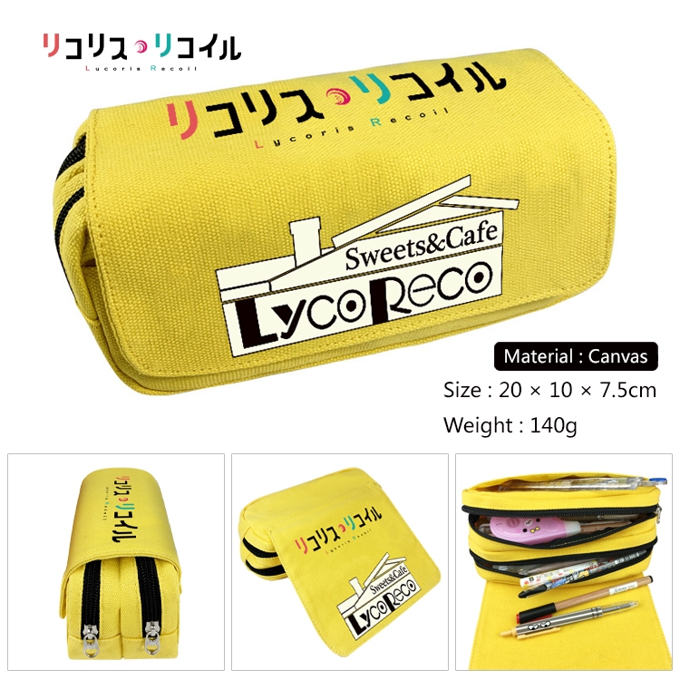 Lycoris Recoil Multi-Function Double Zipper Canvas Cosmetic Bag Pen Case 20x10x7.5cm