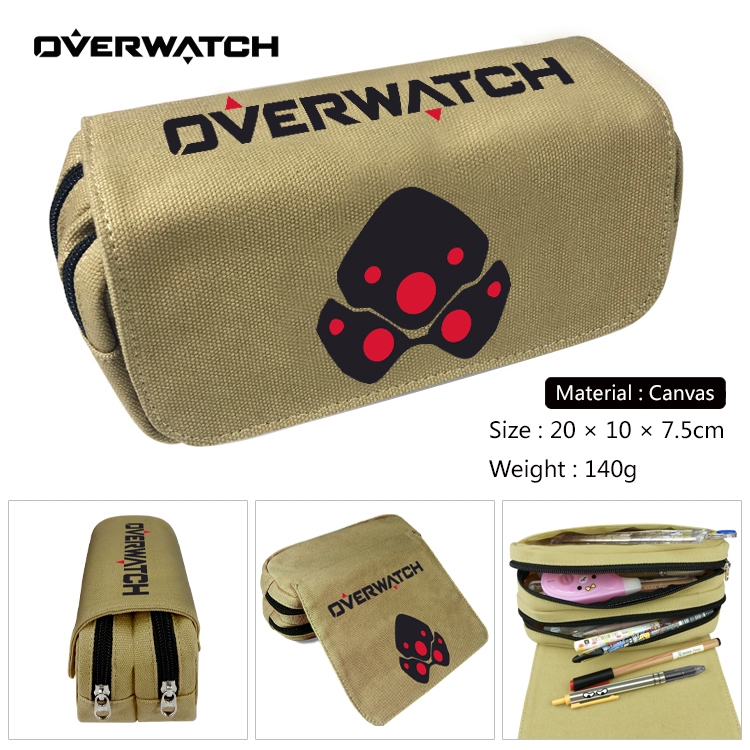 Overwatch Anime Multi-Function Double Zipper Canvas Cosmetic Bag Pen Case 20x10x7.5cm