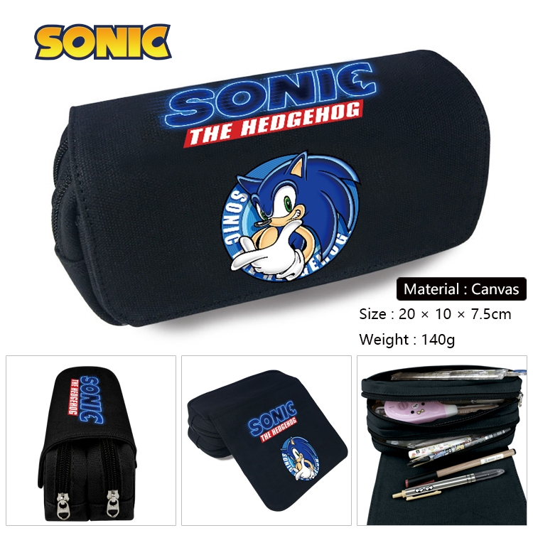 Sonic The Hedgehog Anime Multi-Function Double Zipper Canvas Cosmetic Bag Pen Case 20x10x7.5cm
