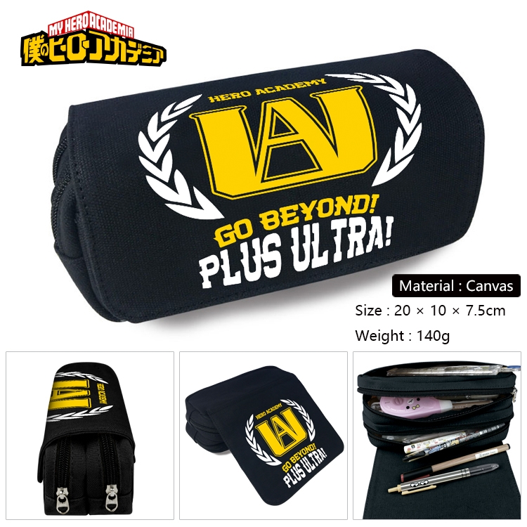 My Hero Academia Anime Multi-Function Double Zipper Canvas Cosmetic Bag Pen Case 20x10x7.5cm