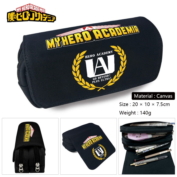 My Hero Academia Anime Multi-Function Double Zipper Canvas Cosmetic Bag Pen Case 20x10x7.5cm