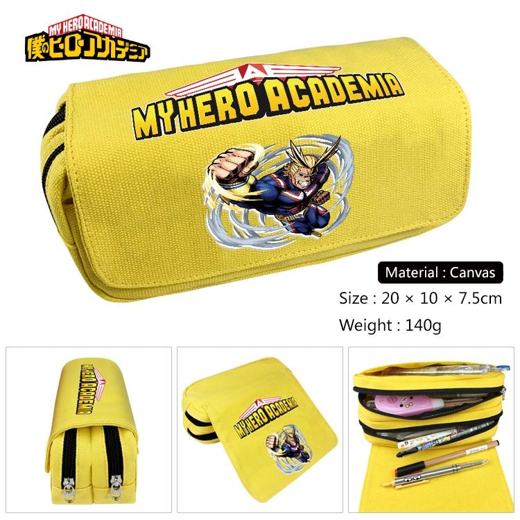 My Hero Academia Anime Multi-Function Double Zipper Canvas Cosmetic Bag Pen Case 20x10x7.5cm