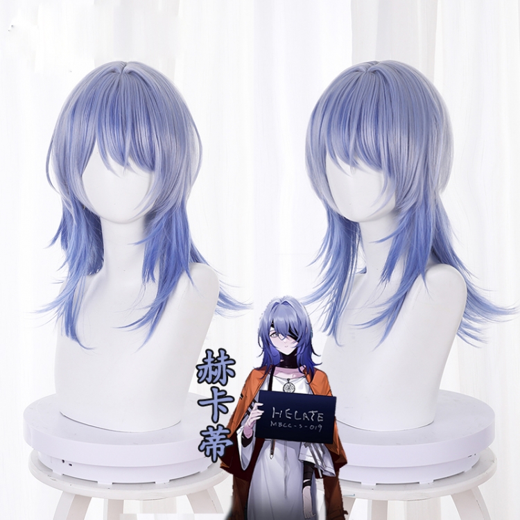 Path to Nowhere Light gray-blue gradient upturned medium-length hair cos wig 540D