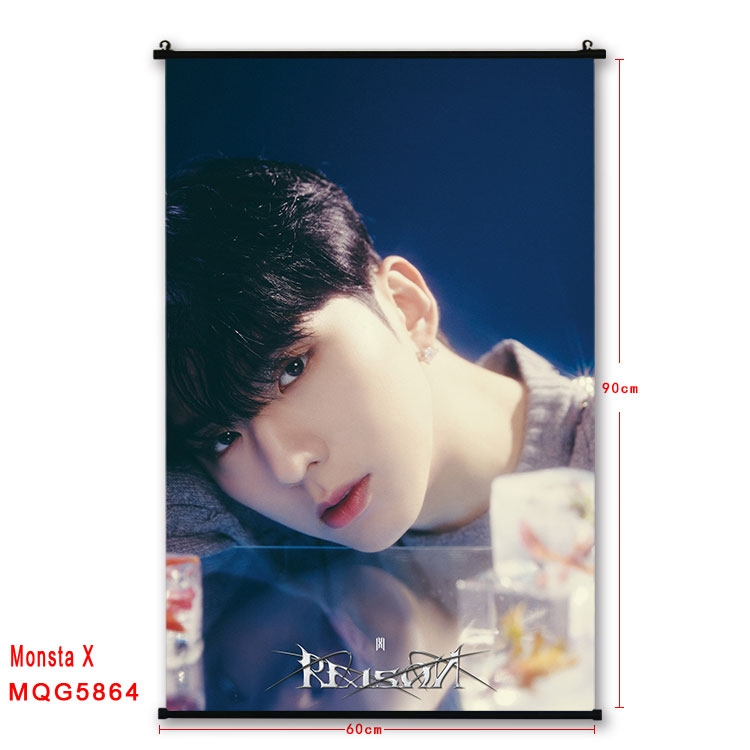 Monsta X stars black Plastic rod Cloth painting Wall Scroll 60X90CM  MQG-5864