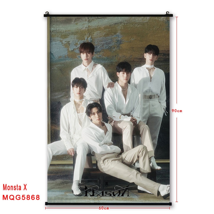 Monsta X stars black Plastic rod Cloth painting Wall Scroll 60X90CM MQG-5868