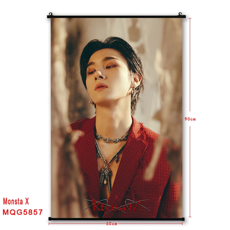 Monsta X stars black Plastic rod Cloth painting Wall Scroll 60X90CM MQG-5857