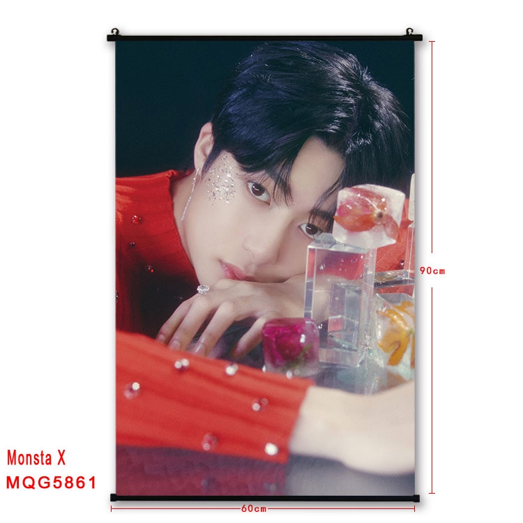 Monsta X stars black Plastic rod Cloth painting Wall Scroll 60X90CM MQG-5861
