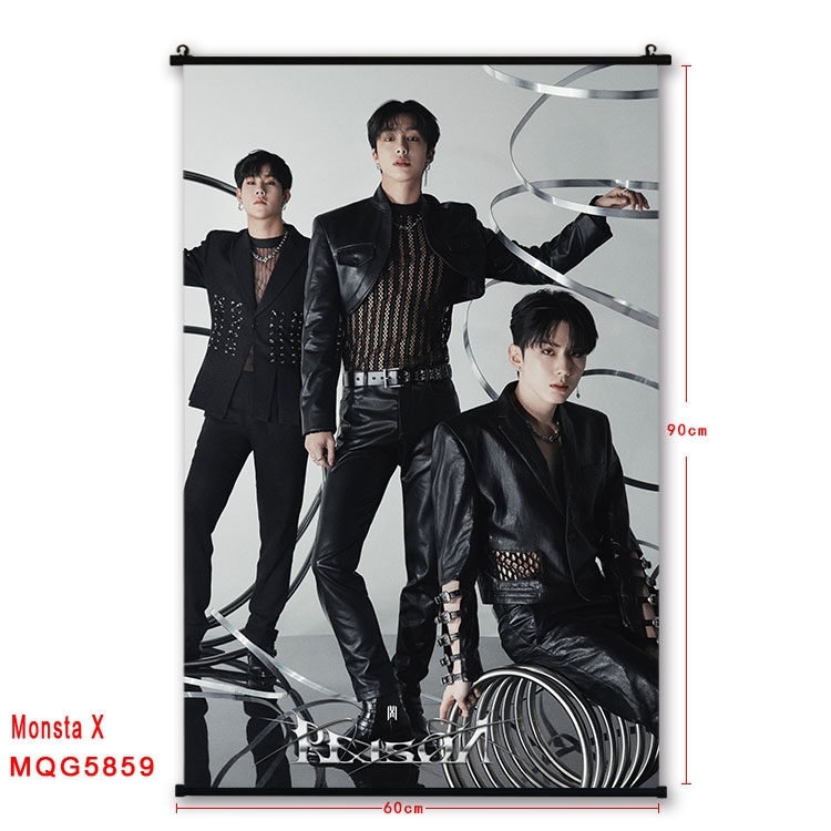 Monsta X stars black Plastic rod Cloth painting Wall Scroll 60X90CM MQG-5859