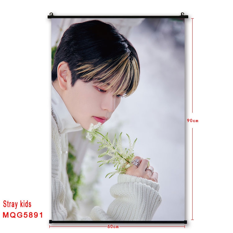 Stray kids  stars black Plastic rod Cloth painting Wall Scroll 60X90CM