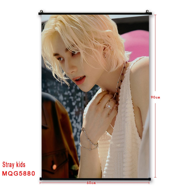 Stray kids  stars black Plastic rod Cloth painting Wall Scroll 60X90CM
