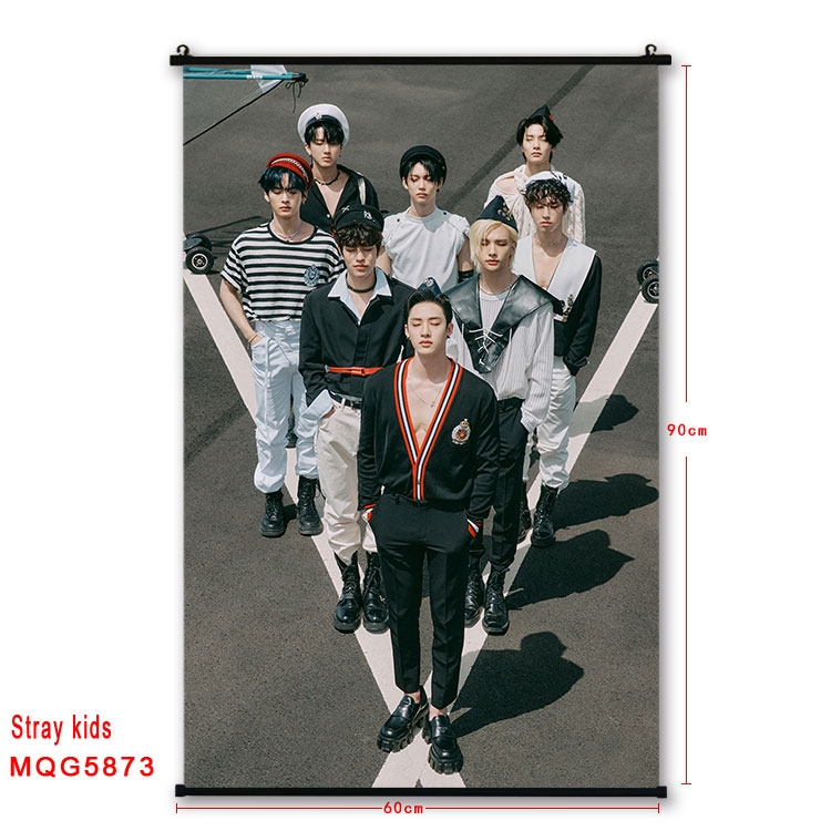 Stray kids  stars black Plastic rod Cloth painting Wall Scroll 60X90CM