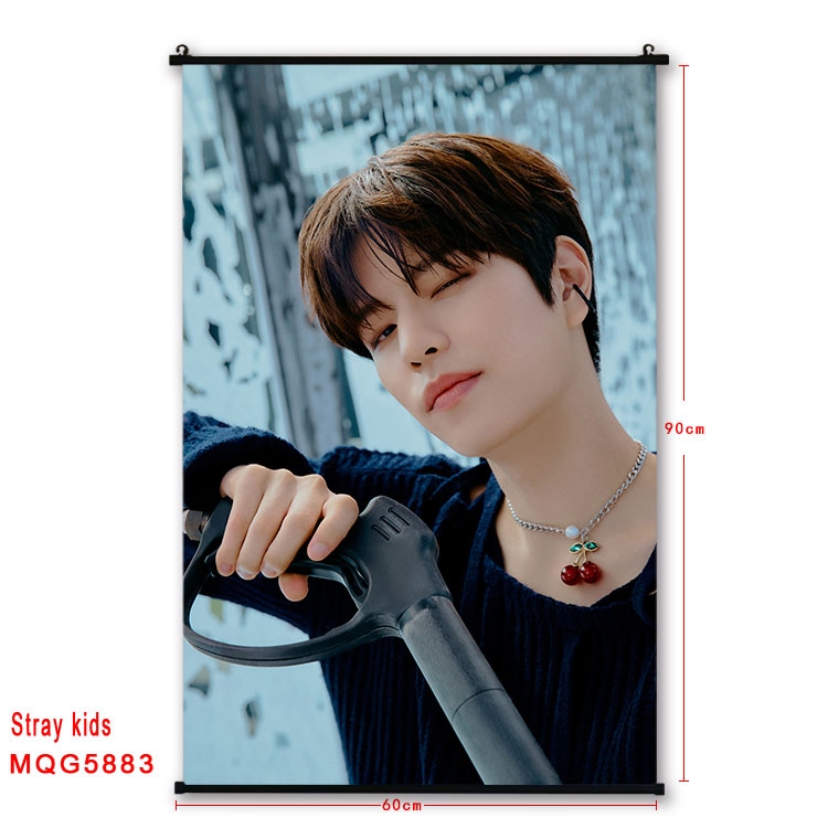 Stray kids  stars black Plastic rod Cloth painting Wall Scroll 60X90CM