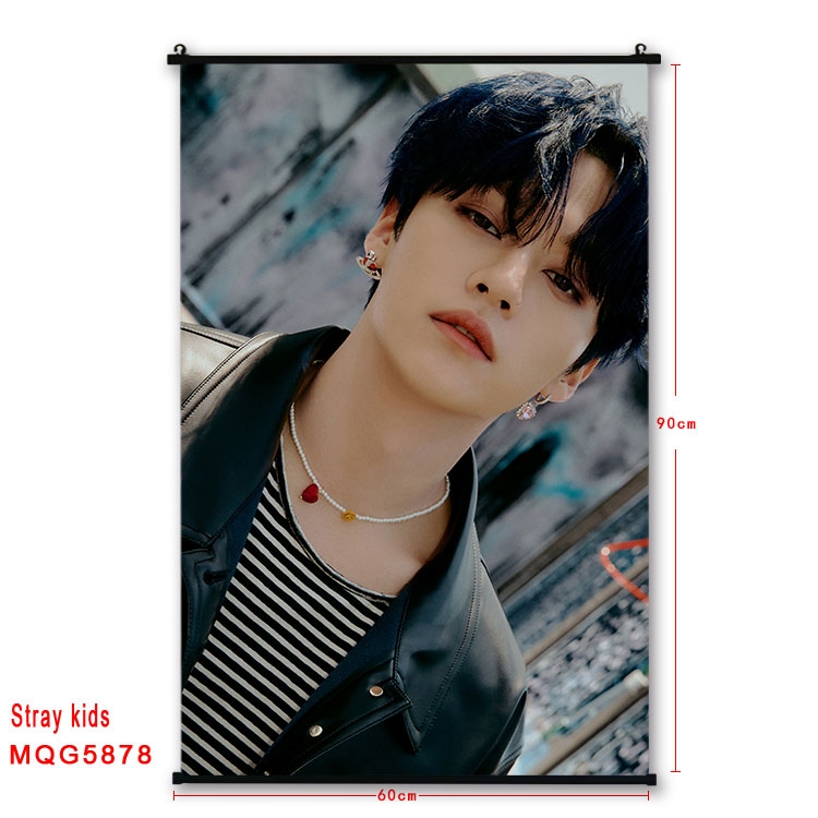 Stray kids  stars black Plastic rod Cloth painting Wall Scroll 60X90CM