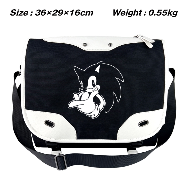Sonic the Hedgehog Black and white anime waterproof nylon shoulder messenger bag schoolbag 36X29X16CM