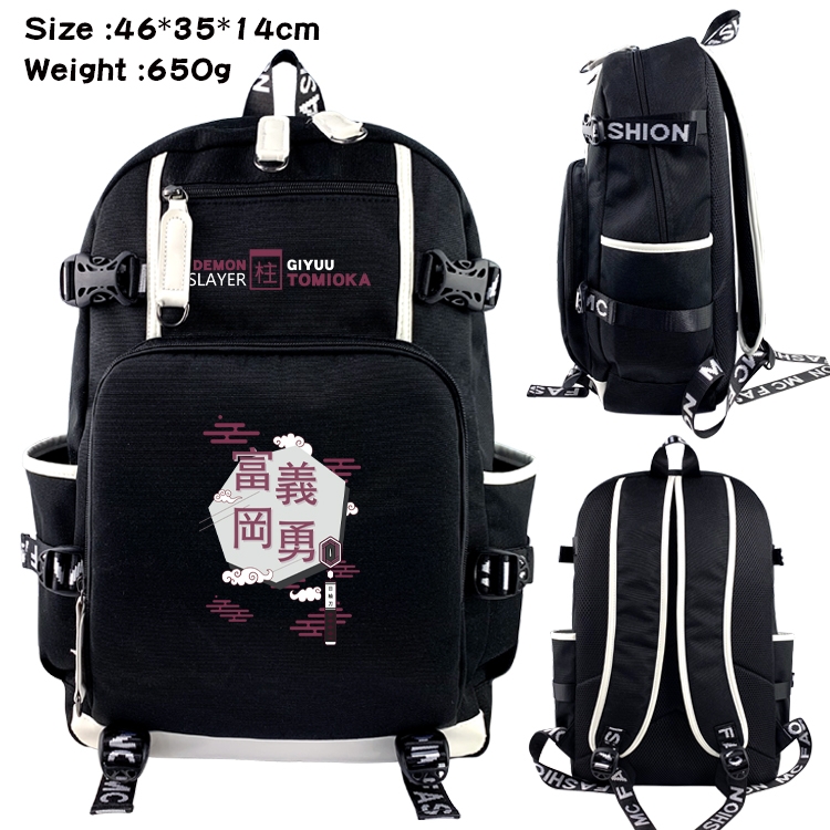 Demon Slayer Kimets Data USB backpack Cartoon printed student backpack 46X35X14CM 650G